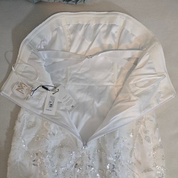 Milly Magnolia Embellished White/Silver Strapless Beaded Sequin Maxi Dress Sz 8 - Picture 9 of 15